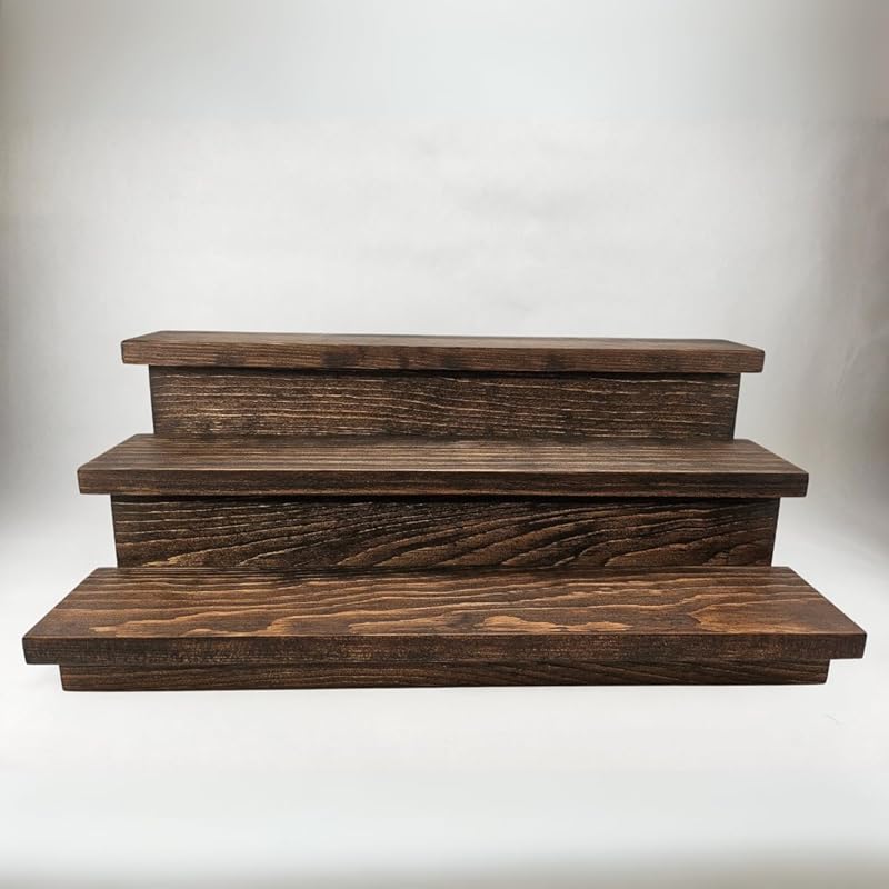 Handmade Liquor Bottle Display Shelf, Bar Display, Kitchen Counter Shelf, Crafted in USA with Premium Quality Wood, Rustic Espresso Finish (3 Tier, 20 inches)