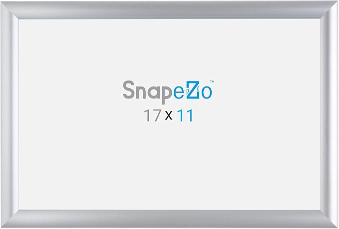 SnapeZo 2-Pack 11x17 Inches Silver Document Notice Frames, Front-Loading Snap Frame, 1" Aluminum Profile, Wall Mounted