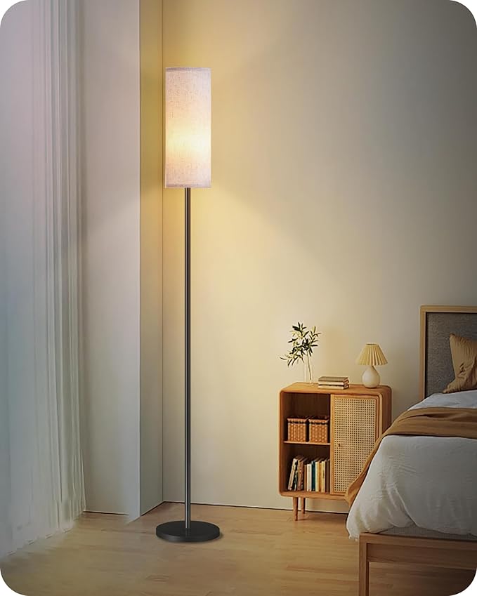 Dimmable Floor Lamp for Living Room with Remote and Foot Switch, Corner Floor Lamp, 66" Standing Tall Lamp, 10W 900LM LED Bulb Included, 3000K-6500K, Linen Shade, Weighted, FCC Listed W06LD05W1