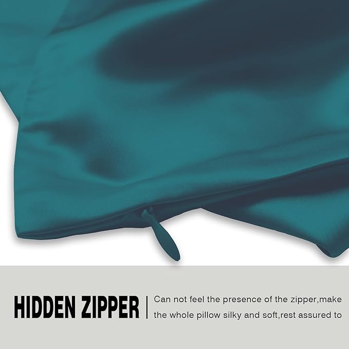 Mulberry Silk Pillow Cases Standard Size Silk Pillowcase with Zipper Soft Breathable Smooth Cooling Satin Silk Pillow Covers for Sleeping for Hair and Skin (Teal,20"X 26",1Pcs)