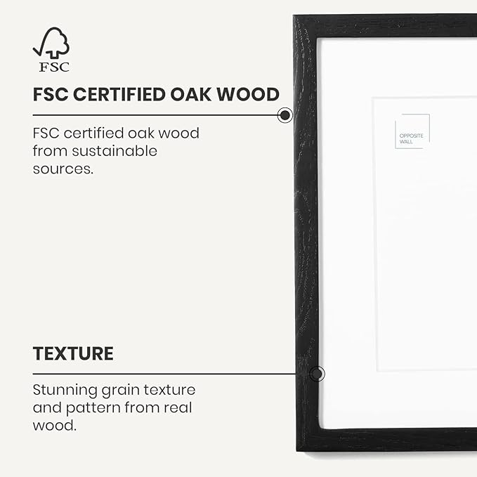 Opposite Wall - 20x24 in - Black Solid Oak Wood Picture Frame - Lightweight, Versatile & Shatterproof - Wall Hanging Poster or Photo Frame - Wall Decor for Office, Gallery & Home