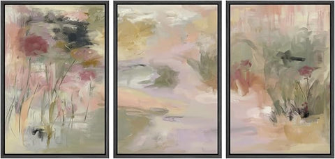SIGNWIN Framed Canvas Print Wall Art Set Abstract Floral Garden in Soft Pastels Illustrations Modern Art Decorative Zen for Living Room, Bedroom, Office - 16"x24"x3 Black