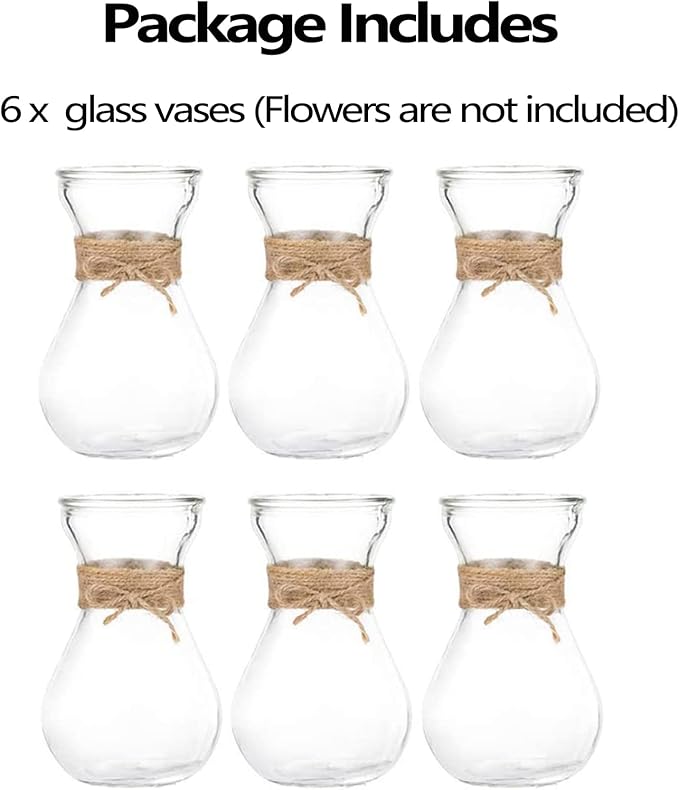 Small Glass Vases for Centerpieces - Hewory 6pcs Clear Mini Hyacinth Avocado Growing Bud Vase Bulk, Cute Tiny Flower Bulb Forcing Plant Containers Set for Wedding Home Living Room Table Decorations