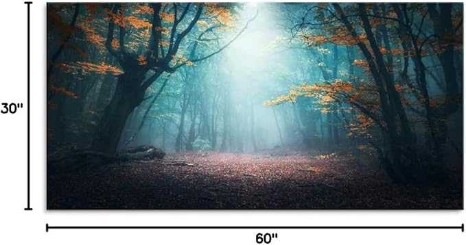 Foggy Forest Scenery Large Stretched Canvas Wall Art For Living Room Bedroom Home Decoration,Mordern Mystical Woods Print Picture Painting Decor Giclee Artwork,Gallery Wrapped Gift,Inner Frame(30x60)