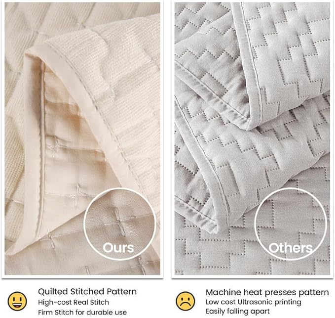 Velvet Quilt Twin Size Set,Luxurious Reversible Quilted Bedspread Bedding Set, Lightweight Coverlet with Brushed Back,Ultra Soft Cozy Warm for All Season,Cross Stitch Striped, Cream,Twin