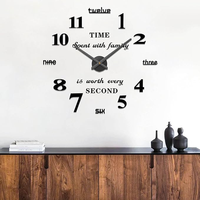 VANGOLD Large DIY Wall Clock Modern 3D Wall Clock with Mirror Numbers Stickers for Living Room Office Decorations Gift