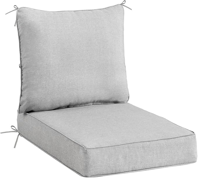 Sundale Outdoor Olefin Deep Seat Cushion, Patio Chair Cushion and Pillow, Water-Resistant Sectional Sofa Pad with Straps Light Gray, 24 x 24 x 4 Inches