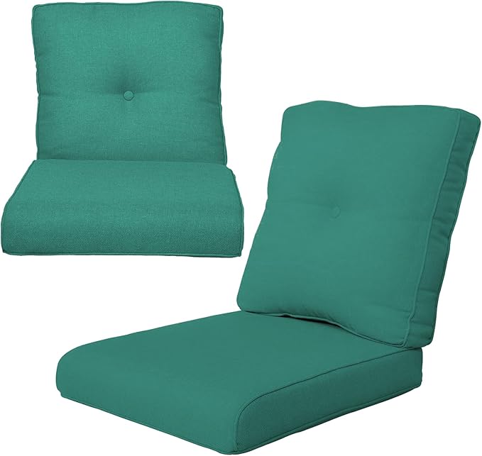 Patio Cushions for Outdoor Furniture - 22×24 Inches High Back and Deep Seating Outdoor Cushion for Patio Chairs Sofa Couch Loveseat Water Resistant(Malachite Green/2 Set/Button)
