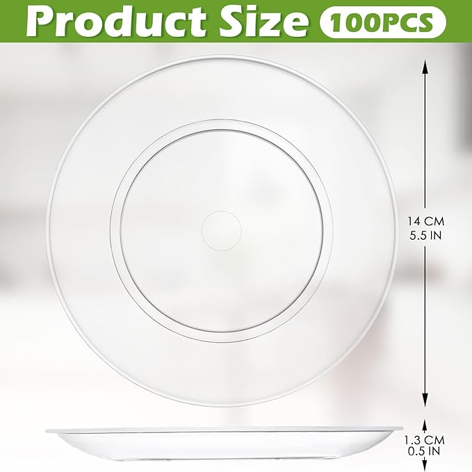 Clear Plastic Dessert Plates 5.5 Inch Disposable Cake Plates Small Party Dishes Bulk Clear Round Dishes for Wedding Dinner Appetizers BBQ Travel Catering Events(100 Pcs)