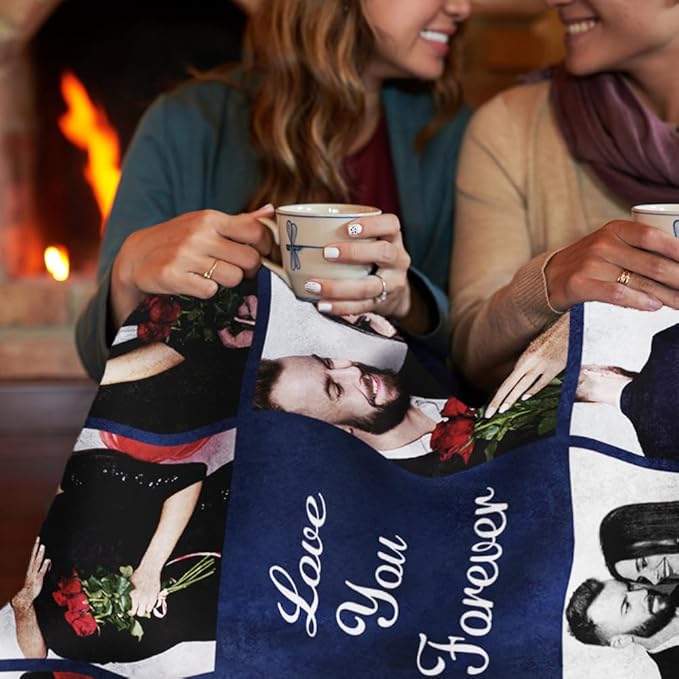Custom Sherpa Fleece Blanket with Photos and Text - Soft Warm Fuzzy Personalized Couples Gift for Boyfriend Girlfriend - Customized Picture Blanket for Birthday Anniversary Christmas