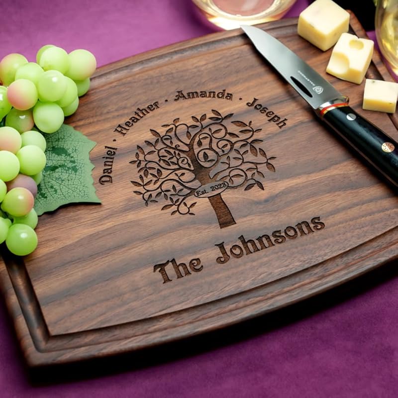 Straga Personalized Cutting Boards | Handmade Wood Engraved Charcuterie | Custom Anniversary, Housewarming Gift for Family (Family Tree Design No.402)