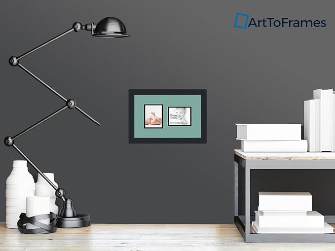 ArtToFrames Collage Photo Frame Double Mat with 2 - 4x5 Openings and Satin Black Frame