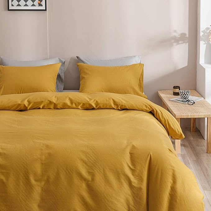 Wellboo Yellow Full Comforter Sets Solid Mustard Yellow Bedding Comforters Women Men Plain Dark Yellow Quilts Modern Minimalist Gold Yellow Blankets Soft Vintage Ginger Yellow Bedroom Decor Aesthetic
