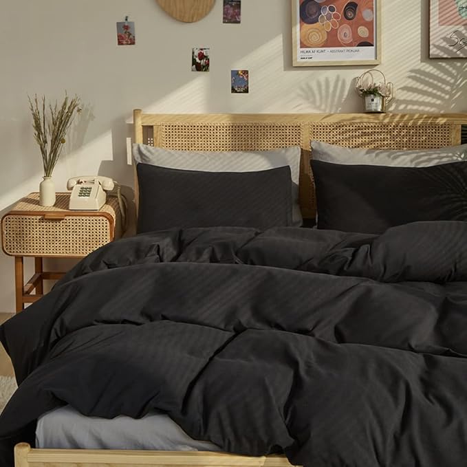 CLOTHKNOW Black Full Size Comforter Sets All Black Bedding Comforter Sets Soft All Season Comforter with 2 x Pillow Cases