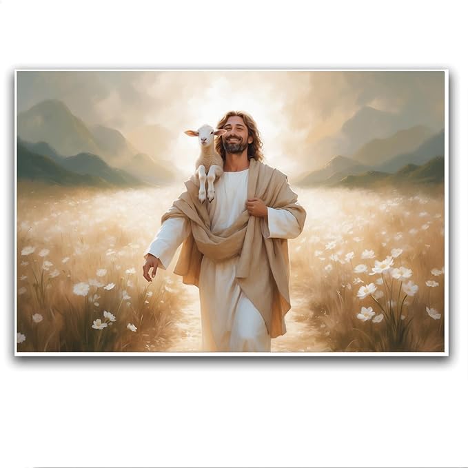 Christian Wall Art Print, Religious Scripture Biblical Decor, Faith-Based Inspirational Landscape with Cross, Digital Printed Canvas Poster for Church, Home Chapel, Prayer Room Decor