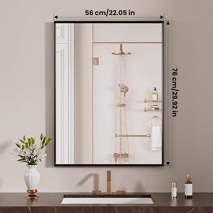 LOAAO Black Bathroom Mirror 22"X30" for Wall, Rectangle Bathroom Vanity Mirror, Hangs Vertically or Horizontally, Easy to Install, Modern Design