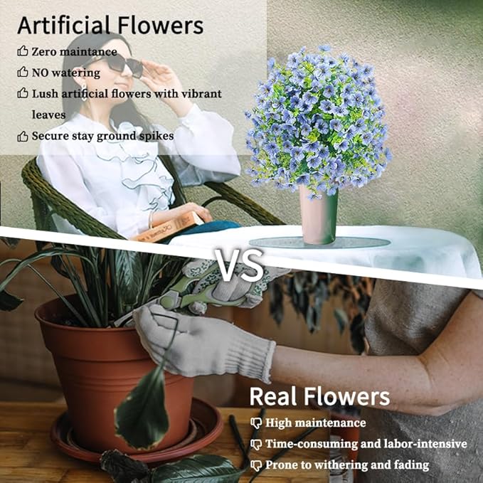 Front Porch Decor Artificial Flower Tree 2Pcs Blue - Realistic Faux Flowers for Outdoor Planters with Ground Spike, Indoor Staircase Landings or Outdoor Porch Decor