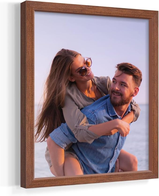 Renditions Gallery Set of 4, 11X14 Custom Photo Prints with Real Wood Picture Frames. Create Personalized Photos with Peel & Stick Photo Frames. Brown Frame