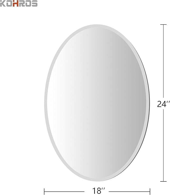 KOHROS Bathroom Mirrors for Over Sink - Oval Frameless Mirror - Beveled Polished Wall Mirror for Bathroom, Vanity, Bedroom (18" W x 24" H Oval)
