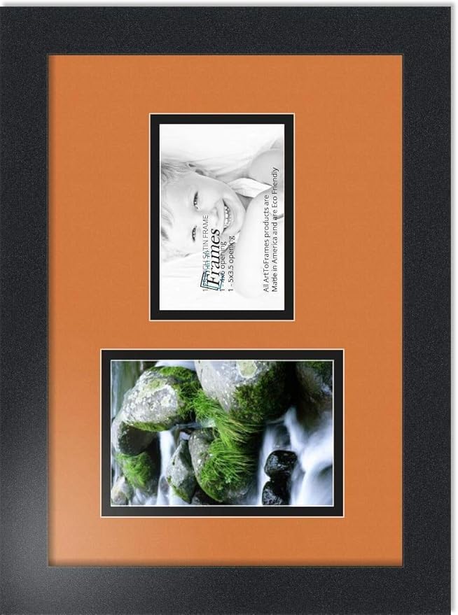 ArtToFrames Collage Photo Frame Double Mat with 1 - 3.5x5^ 4x6 Openings and Satin Black Frame