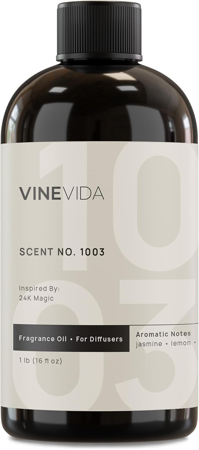 VINEVIDA [16 Fl Oz] Scent NO. 1003 Inspired by 24K Magic Fragrance Oil for Cold Air Diffusers, Aromatic Notes of Lemon Jasmine Musk, Essential Oils for Diffuser Oil Refill & Air Freshener Room Spray