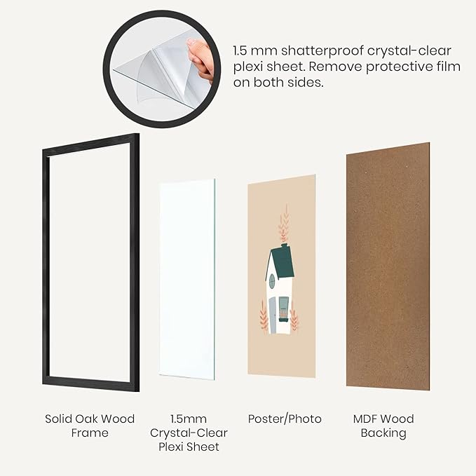 Opposite Wall - 16x20 in - Black Solid Oak Wood Picture Frame - Lightweight, Versatile & Shatterproof - Wall Hanging Poster - Wall Decor for Office, Gallery & Home - 2 Pack