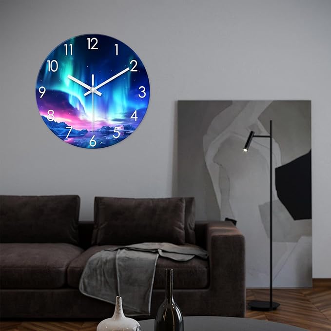 XNM Oversized Glass Battery Wall Clock Decorative 24 Inch Polar Light Teal Wall Clock for Office Round Non Ticking Clocks for Walls