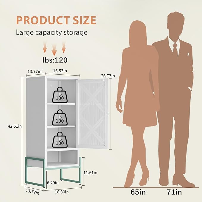 LEYNOT Small Bathroom Storage Cabinet 42.51“H Metal Bathroom Floor Cabinet with 2 Adjustable Shelves for Pantry，Kitchen, Home Office, Living Room, Dinning Room