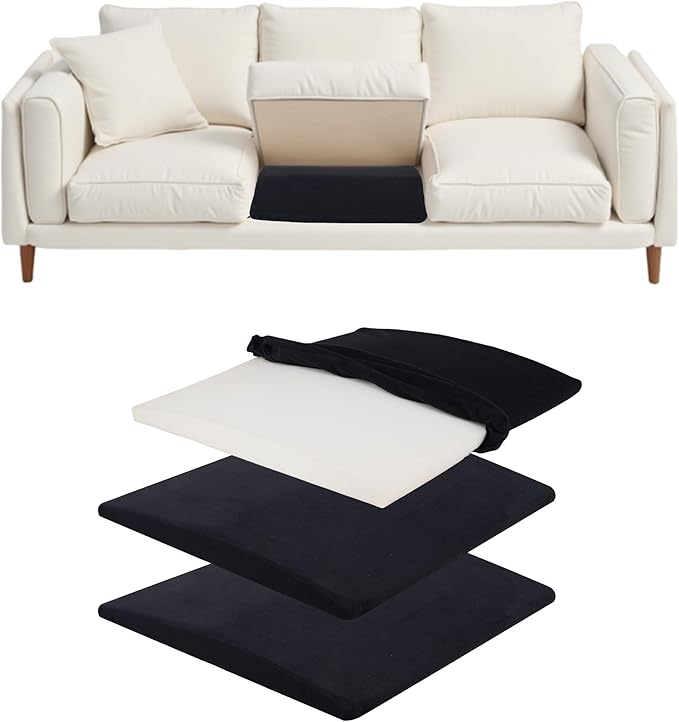 Pack of 3 Couch Cushion Support for Sagging Seats with Covers, 20" x 20" High-Density Curved Foam for Sofa Seat Support Pads for Under Cushions