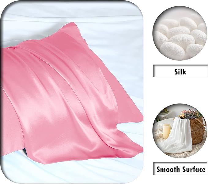 Mulberry Silk Pillowcase for Hair and Skin Pillow Case with Hidden Zipper Soft Breathable Smooth Cooling Silk Pillow Covers for Sleeping (Pink, King（20"X 36"）)
