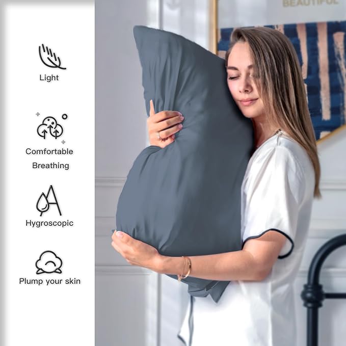 Silk Pillow Cases 2 Pack Soft Breathable and Sliky King Size Pillow Cases Set of 2,Natural Mulberry Satin Silk Pillowcase with Hidden Zipper for Hair and Skin (Space Grey,20"X 36",2pcs)