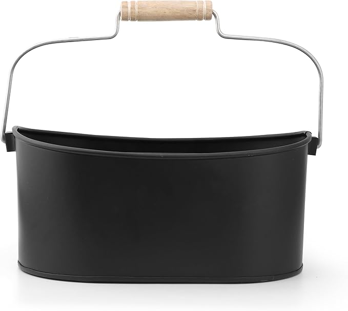 Alpha Living Home Heavy Duty Metal Alloy Utensil Holder for Kitchen, Silverware Caddy with Handle - Galvanized Flatware Organizer for Forks, Spoon, Knives, Picnic, Countertop & Dining Table (Black)