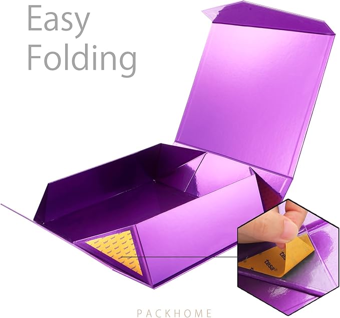 PACKHOME 17x14.5x5.5 Inches, 3 Extra Large Gift Boxes with Lids, Magnetic Closure Boxes for Clothes and Large Gifts (Glossy Purple with Grass Texture)
