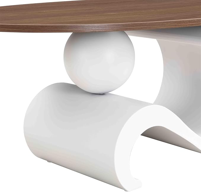 2 Piece Living Room Set, Modern Nest Coffee Table Set of 2, Wooden Brown Tabletop Oval Coffee and End Table Set with White Metal Geometric Base