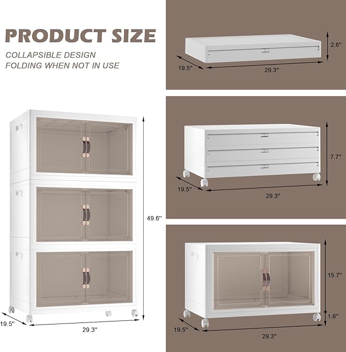 102GAL /408QT Large Collapsible Storage Bins with Lids, Stackable Storage Bins with Doors and Wheels, Closet Organizers and Storages, Plastic Folding Storages Cabinet Home Office Dorm Room
