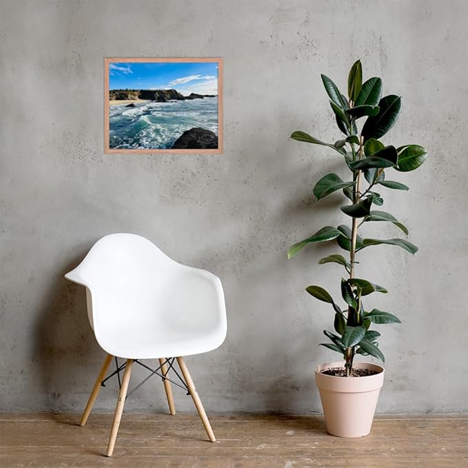 Bodega Bay Coastal Wall Art – Framed Ocean Photography Print – California Nature Landscape Poster – Seascape Decor for Living Room or Bedroom (16x20 inches) - Wooden Framed (Red Oak)