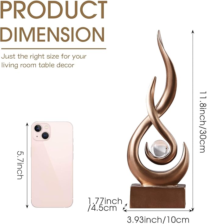 Modern Flame Statue Home Decorations for Living Room, 11.8" H Bronze Sculpture for Vintage Decor, Abstract Art Resin Sculptures for Dining Room TV Stand Coffee Table Centerpiece