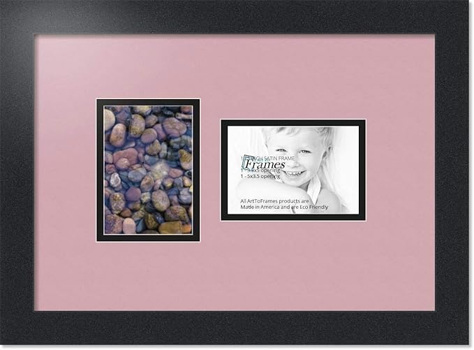 ArtToFrames Collage Photo Frame Double Mat with 2-3.5x5 Openings with Satin Black Frame and Seashell mat.