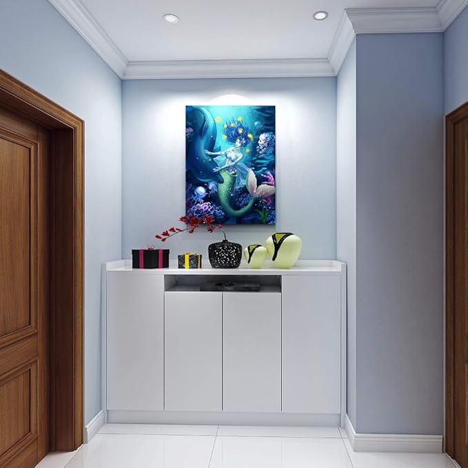 DZRWUBHS Canvas Wall Art for bathroom Wall Decor for living room Modern Family bedroom canvas art kitchen Mermaid Pictures Artwork Wall paintings Ready to hang Home Decorations 12" x 16" inch