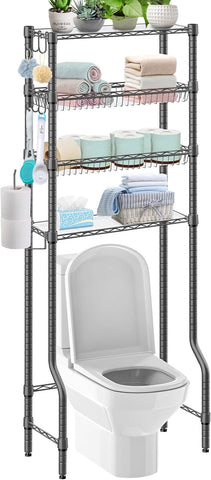 Over The Toilet Storage, 4-Tier Over Toilet Shelf Organizer Metal Storage Rack Freestanding Bathroom Space Saver with Adjustable Shelves and Baskets, Gray