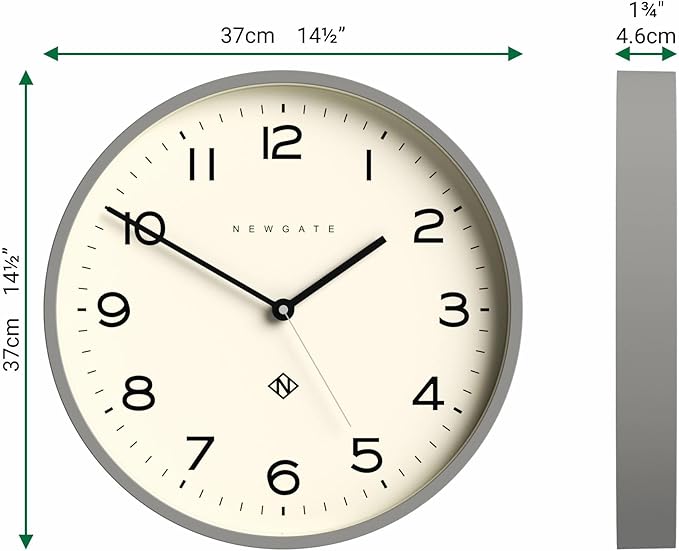 NEWGATE® Number Three Echo Wall Clock | Modern Round Clock | 14.5 inch | Posh Grey | Easy to Read Numbers | Ideal for Kitchen, Living Room or Office