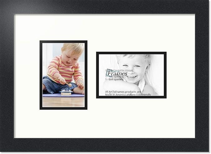 ArtToFrames Collage Photo Frame Double Mat with 2 - 4x6 Openings and Satin Black Frame
