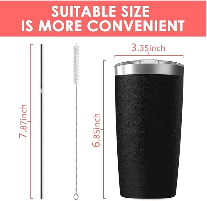 12 pack 20 oz Stainless Steel Insulated Tumbler with Straw and Lid, Double Wall Travel Coffee Mug Vacuum Insulated Bulk Tumbler, Suitable for Vehicle Cup Holders （Black）