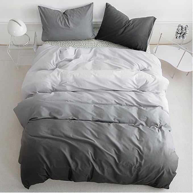 Pureant White Grey Gradient Comforter Sets California King Women Men Solid White and Grey Bedding Comforters Cotton Modern Plain Dark Gray Gradient Quilts Cal King Soft Sliver Grey Warm Blankets