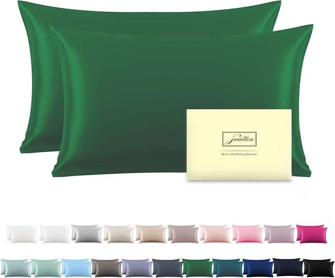 Silk Pillow Cases 2 Pack Soft Breathable and Sliky King Size Pillow Cases Set of 2,Natural Mulberry Satin Silk Pillowcase with Hidden Zipper for Hair and Skin (Olive Green,20"X 36",2pcs)