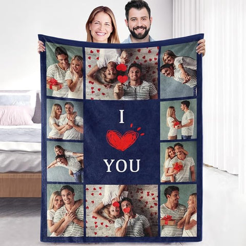 Sherpa Fleece Custom Photo Blanket - Soft, Warm, Fuzzy - Personalized Couples Gifts for Boyfriend, Girlfriend - Customized Picture Blanket for Birthday, Christmas
