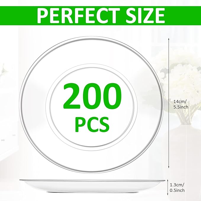 Clear Plastic Dessert Plates 5.5 Inch Disposable Cake Plates Small Party Dishes Bulk Clear Round Dishes for Wedding Dinner Appetizers BBQ Travel Catering Events(200 Pcs)