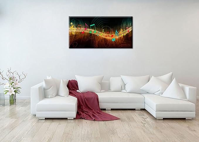 Music Wall Art for Bedroom Above Bed, PIY Modern Musical Note Canvas Prints, Beautiful Notes Beating on Staff Picture Decor (Waterproof, Bracket Mounted Ready to Hang, 24x48 Large)