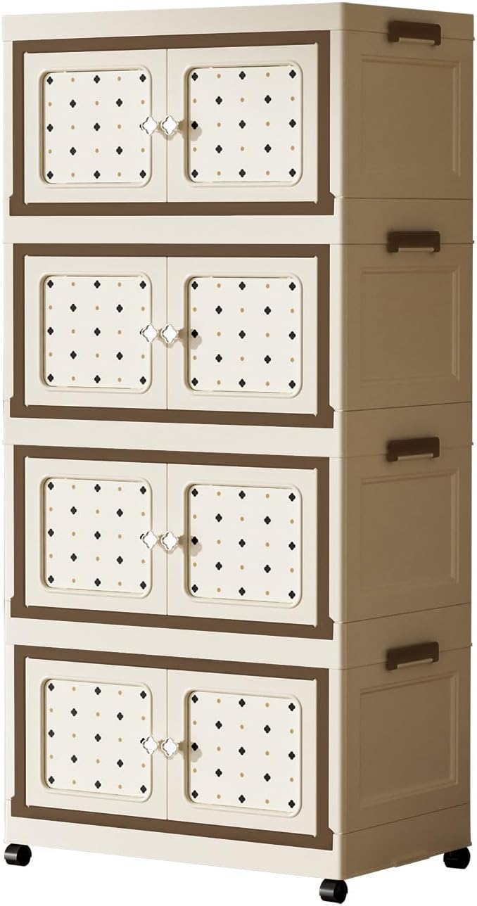 SunSettler Stackable Storage Bins with Lid, Plastic Collapsible Cabinet with Wheels, Large Closet Organizer, Foldable Storage Containers for Home and Office