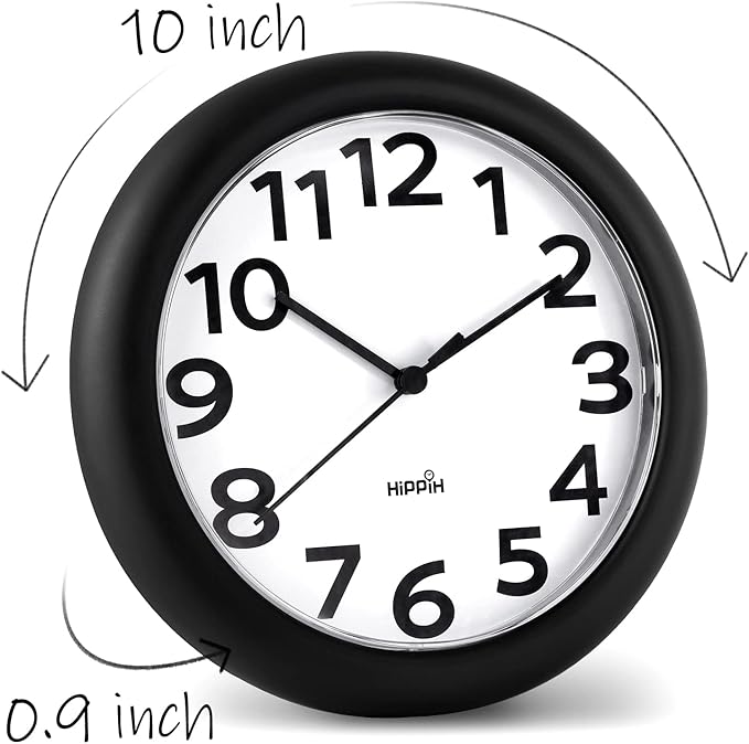 HIPPIH 2 Pack Silent Wall Clock, 10 Inch Non Ticking Quiet Digital Sweep Decorative Battery Operated Wall Clocks for Living Room Bedroom Kitchen School Office Decor, Black